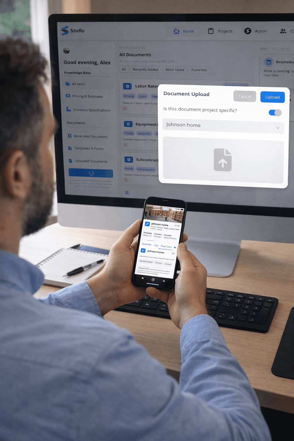 Uploading blueprints and project documents from a desktop