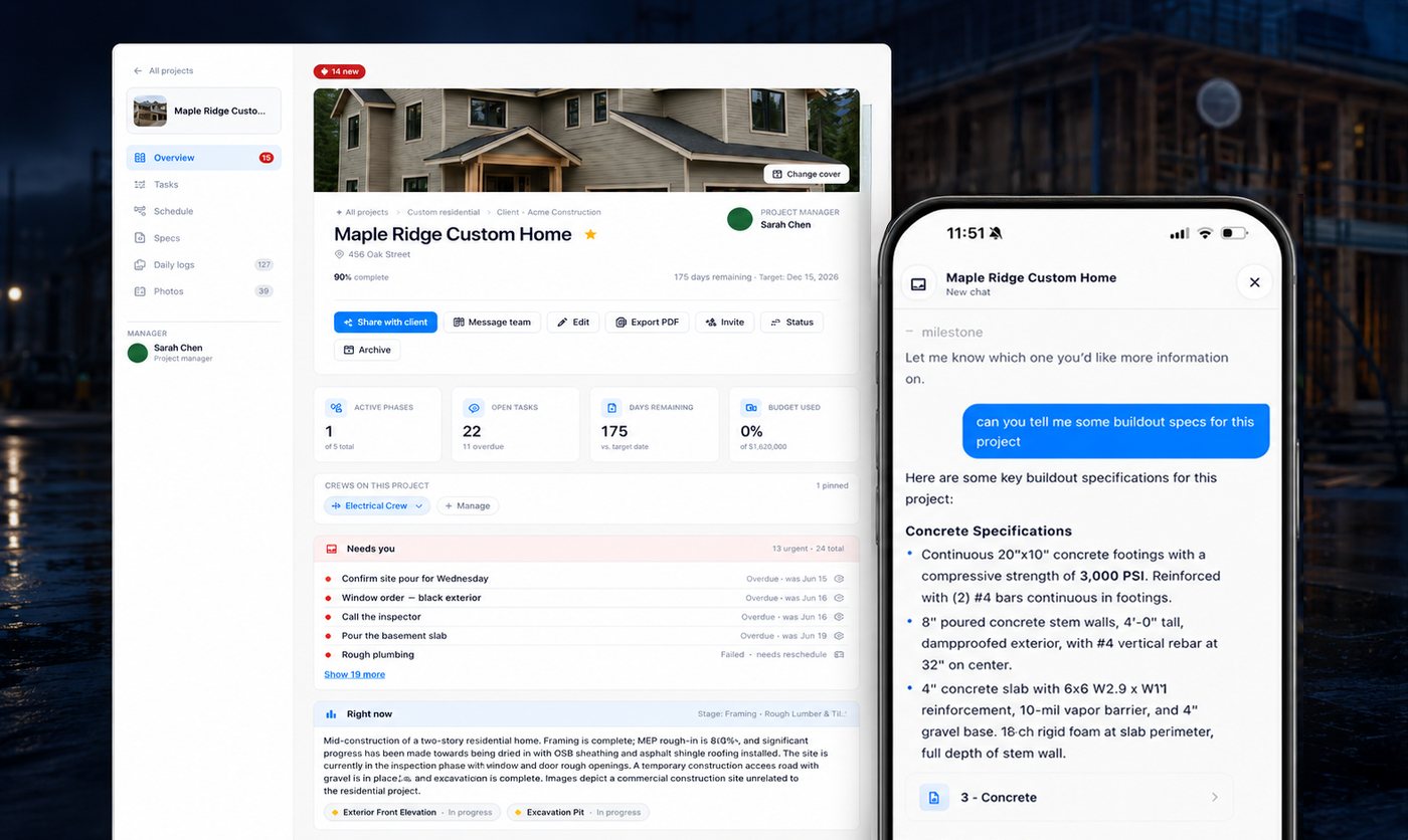 Siteflo project dashboard and assistant on a job site