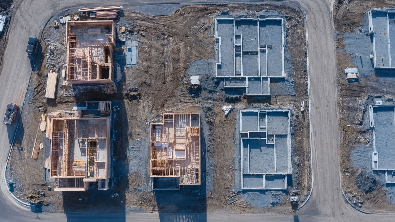 Aerial view of a residential construction site