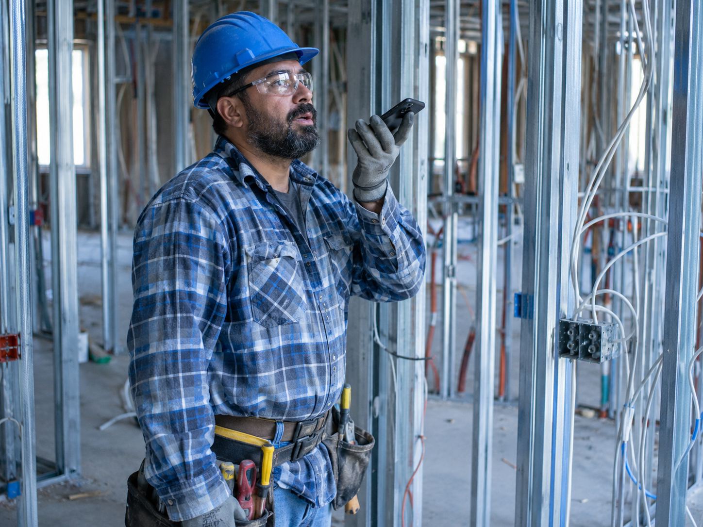 Worker on site asking a question by voice to the Siteflo app